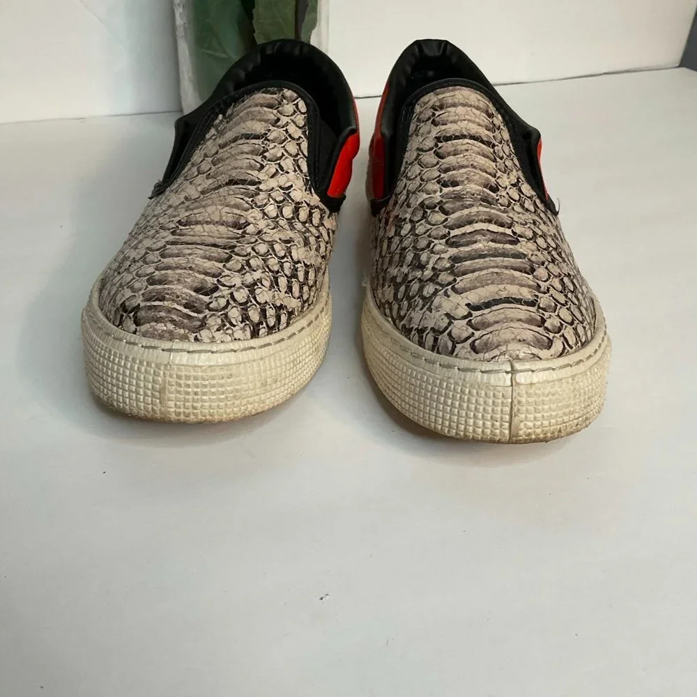 Kurt Geiger Red Leather & Snakeskin Slip-On Sneakers
